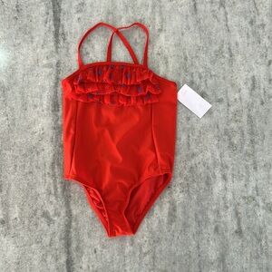 Cat & Jack Red Ruffled Kids Swim One Piece Size 5T